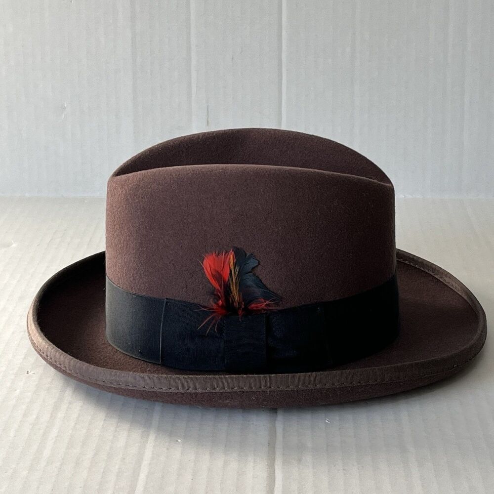 Godfather 100% Wool Homburg Gentleman Hat W/ Feathers Fedora Mobster Gangster S